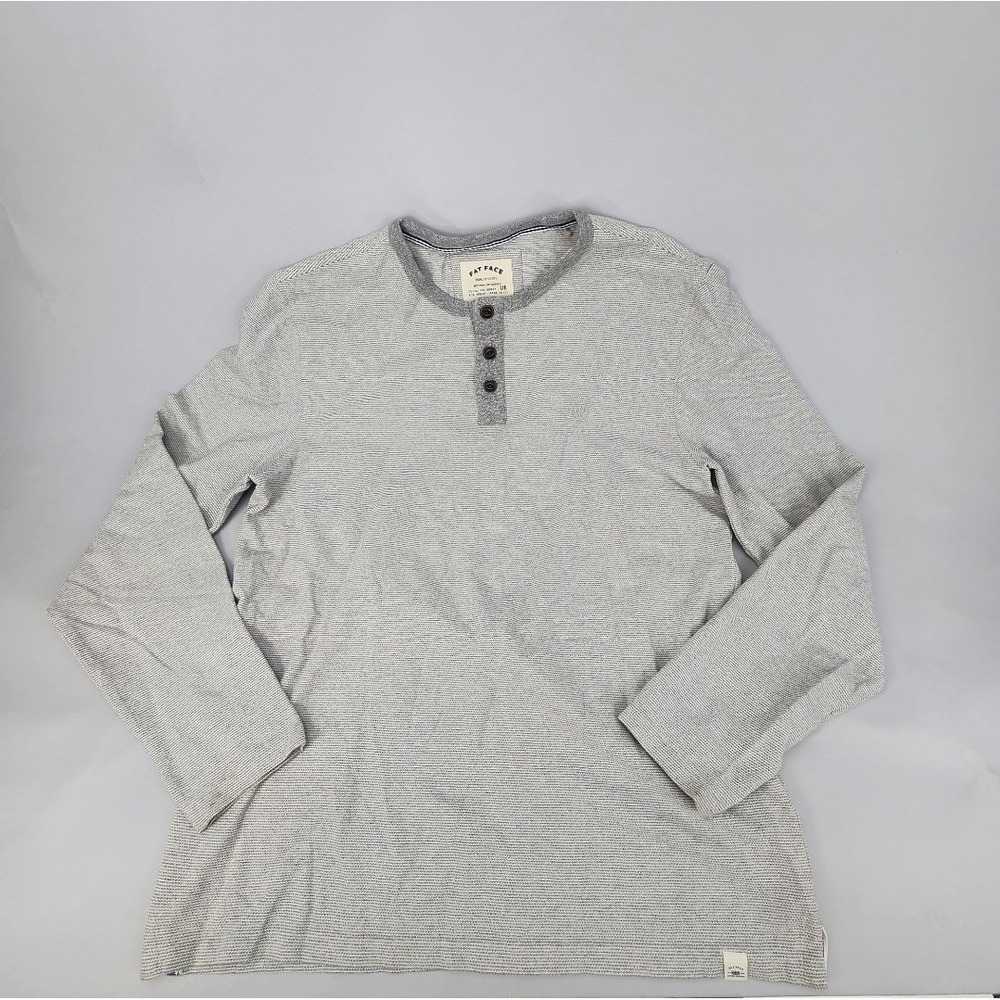 Fat Face‎ Gray Cotton Henley Shirt Top Men Large Button Casual  Outdoor Gorp